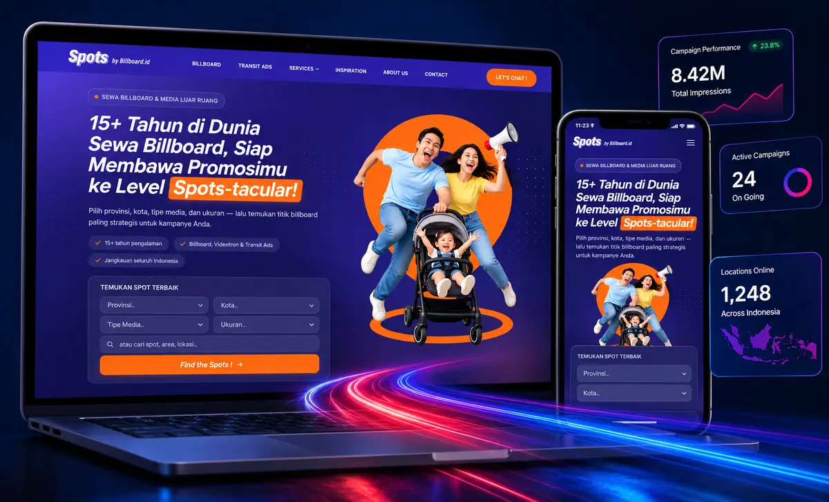 Tampilan platform SPOTS by Billboard.id di laptop dan ponsel